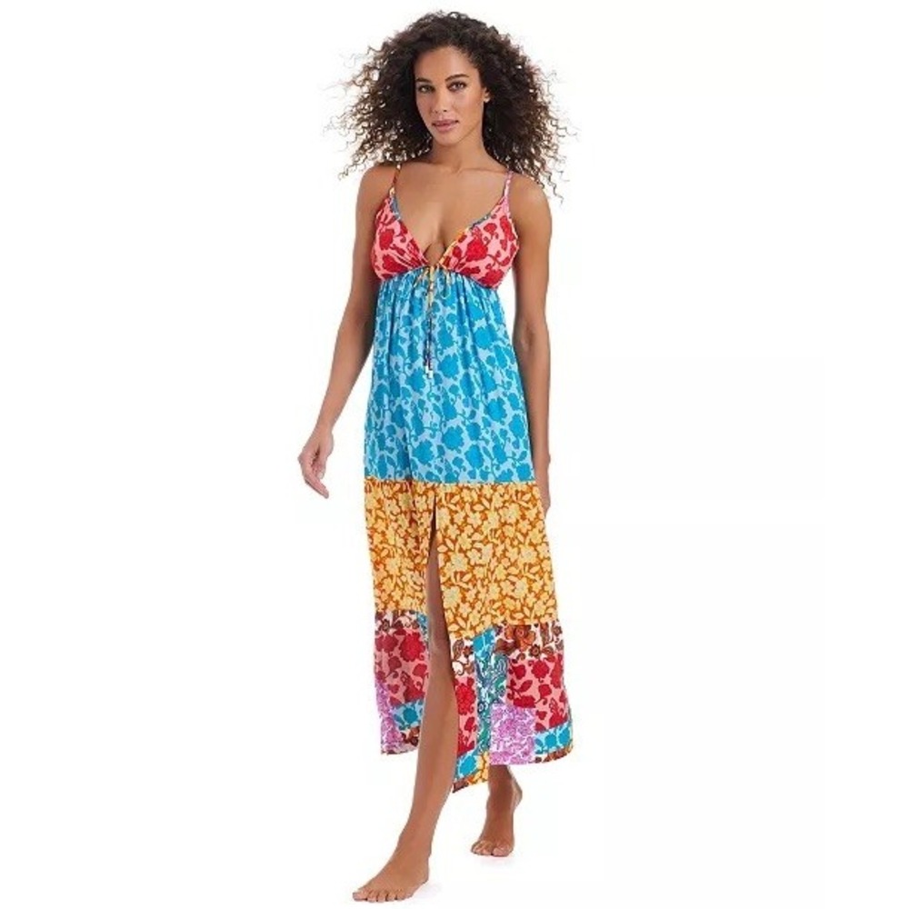 NWT Bar III Maxi Dress Womens Multi Color Patchwork Floral Boho Medium $88